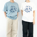 Tシャツ(スケッチねこたちLeaves series・アシッドブルー)