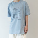 T -shirt (sketch cat and other Leaves Series / Acid Blue)