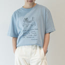 T -shirt (sketch cat and other Leaves Series / Acid Blue)