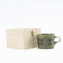 Wooden box mug (Leaves Series sketch cat, green)