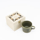 Wooden box mug (Leaves Series sketch cat, green)