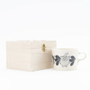 Wooden box mug (Leaves Series sketch cat, white)