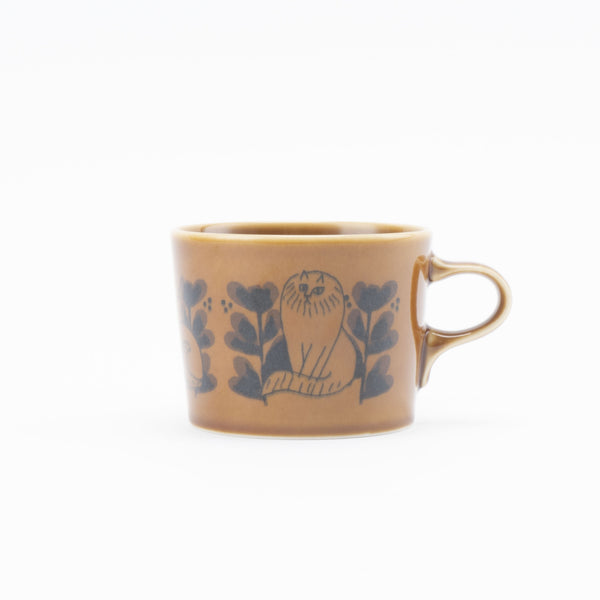 Wooden box mug (Leaves Series sketch cat, brown)