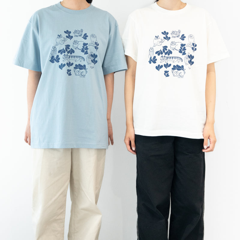 Tシャツ（スケッチねこたちLeaves series・バニラホワイト）