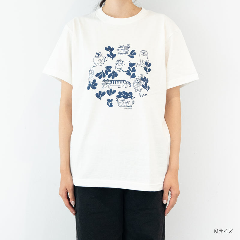 Tシャツ（スケッチねこたちLeaves series・バニラホワイト）