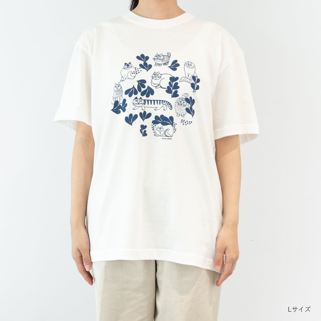 Tシャツ（スケッチねこたちLeaves series・バニラホワイト）