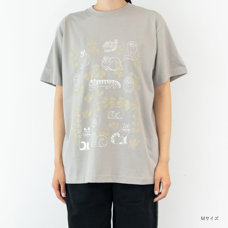 Tシャツ（スケッチねこたちLeaves series2・ライトグレー）