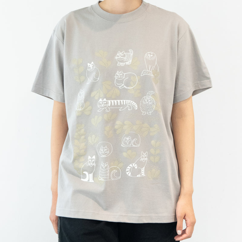 Tシャツ（スケッチねこたちLeaves series2・ライトグレー）