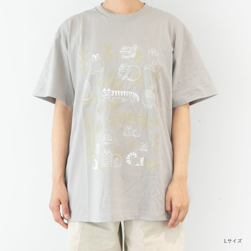 Tシャツ（スケッチねこたちLeaves series2・ライトグレー）