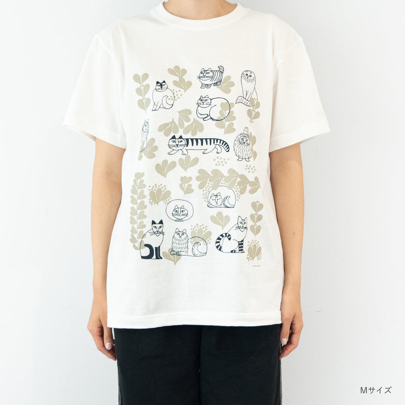 Tシャツ（スケッチねこたちLeaves series2・バニラホワイト）