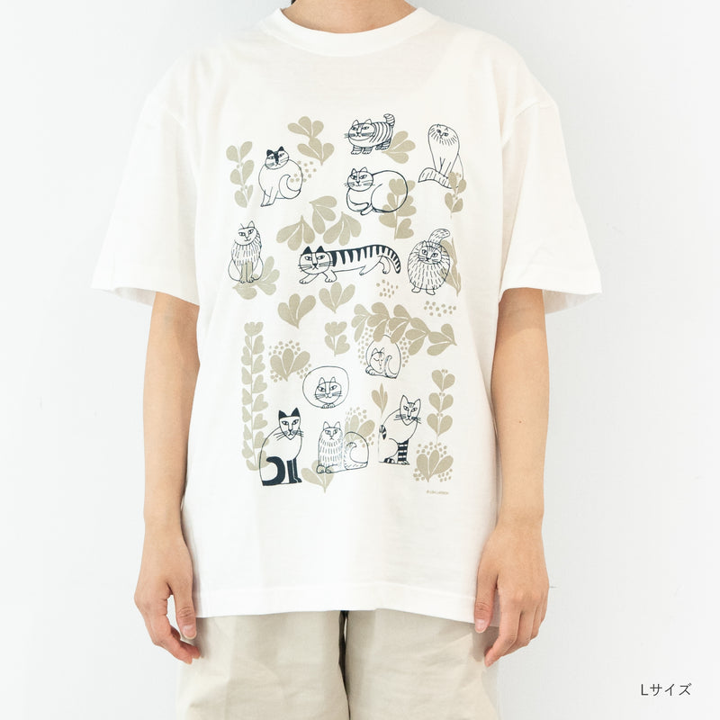 Tシャツ（スケッチねこたちLeaves series2・バニラホワイト）