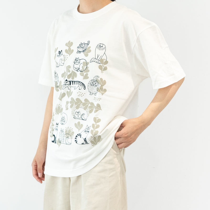 Tシャツ（スケッチねこたちLeaves series2・バニラホワイト）