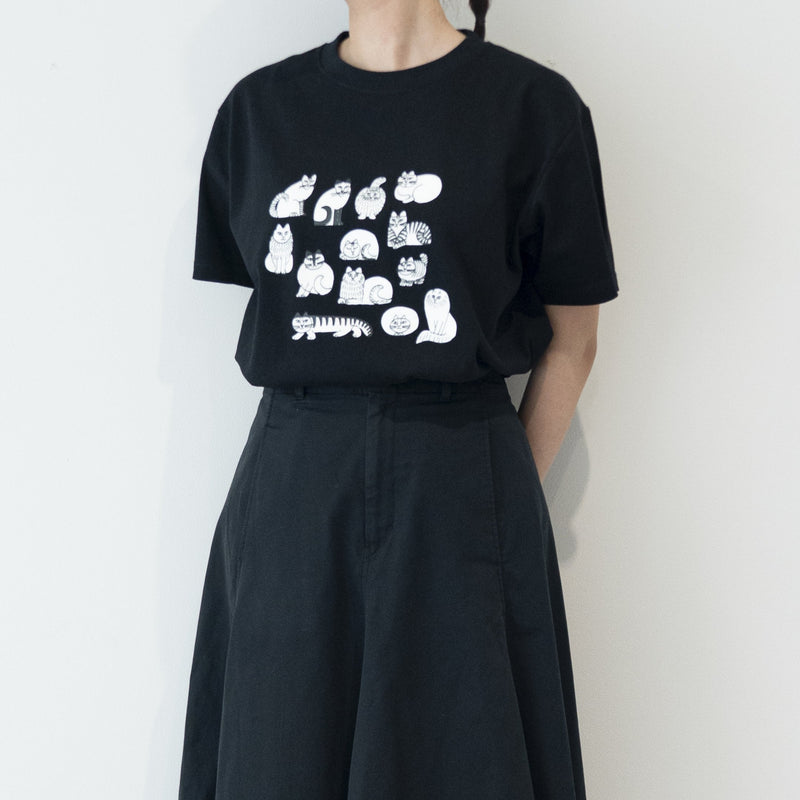 T -shirt (sketch cat and other Leaves Series / Acid Blue)