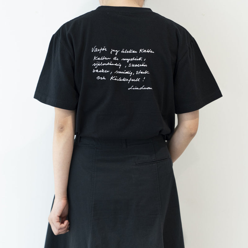 T -shirt (sketch cat and other Leaves Series / Acid Blue)
