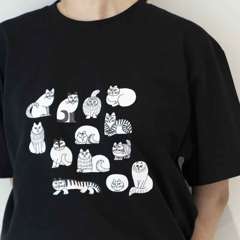 T -shirt (sketch cat and other Leaves Series / Acid Blue)