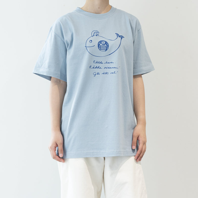 T -shirt (sketch cat and other Leaves Series / Acid Blue)