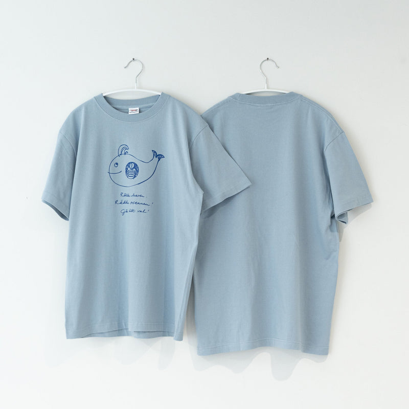T -shirt (sketch cat and other Leaves Series / Acid Blue)