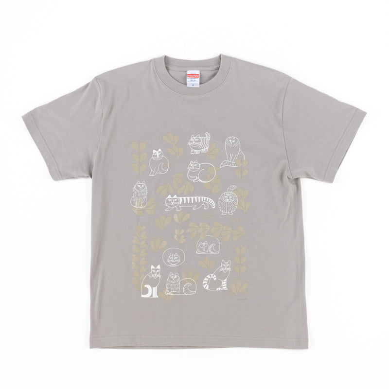 Tシャツ（スケッチねこたちLeaves series2・ライトグレー）