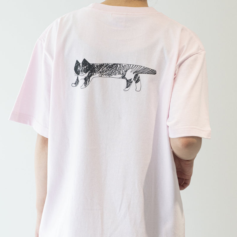 T -shirt (sketch cat and other Leaves Series / Acid Blue)