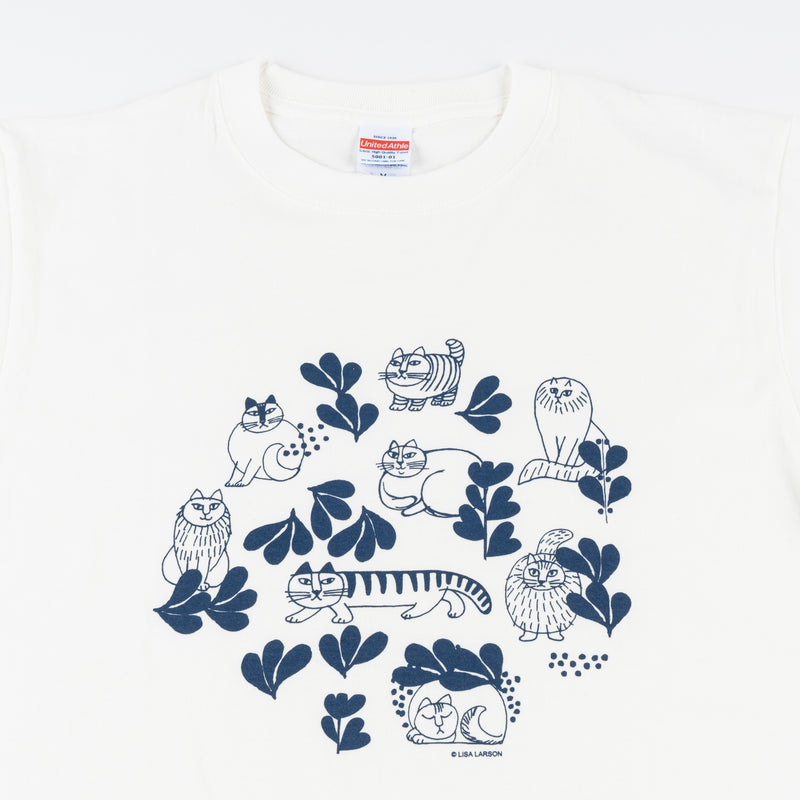 Tシャツ（スケッチねこたちLeaves series・バニラホワイト）