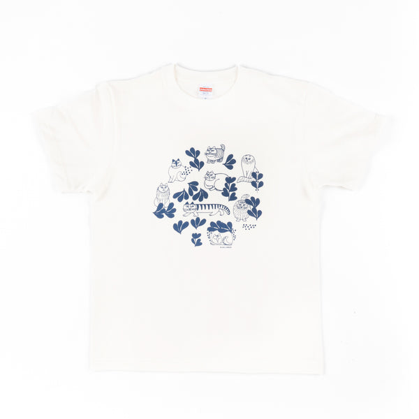 T襯衫（素描貓和其他葉子系列，香草白色）