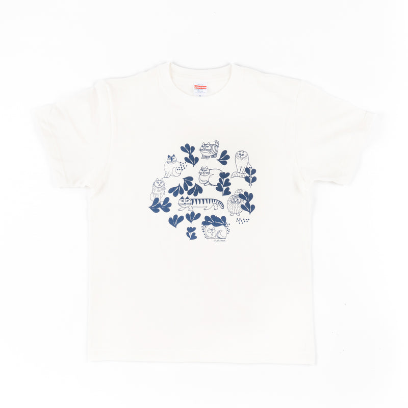 Tシャツ（スケッチねこたちLeaves series・バニラホワイト）