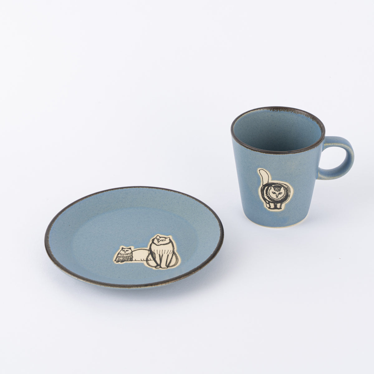 カップ＆プレート（Found Cats Series・錆青・益子焼）
