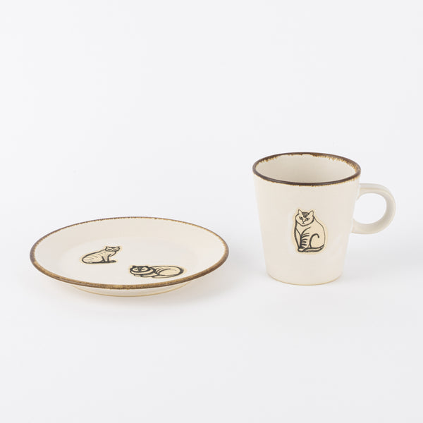 カップ＆プレート（Found Cats Series・白・益子焼）