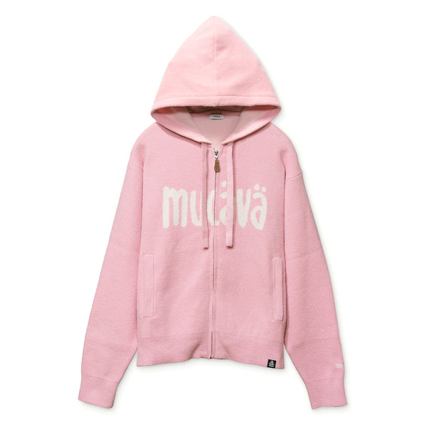 mucava】ロゴニット前開きパーカー（ピンク）