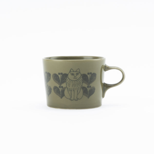 Wooden box mug (Leaves Series sketch cat, green)