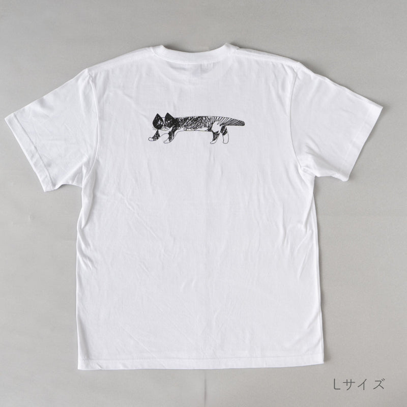 T -shirt (sketch cat and other Leaves Series / Acid Blue)