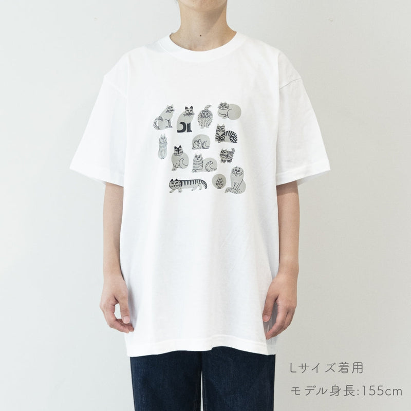 T -shirt (sketch cat and other Leaves Series / Acid Blue)
