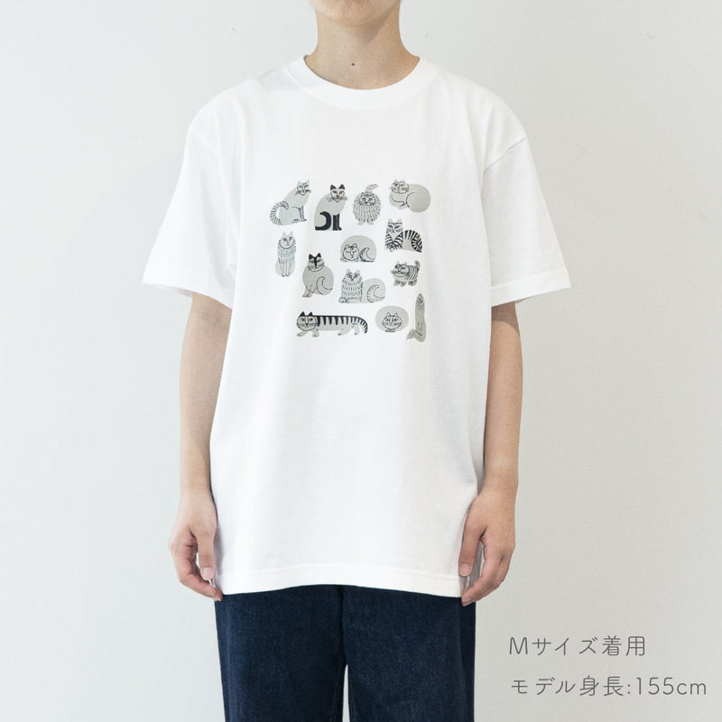 T -shirt (sketch cat and other Leaves Series / Acid Blue)