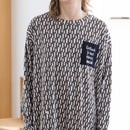 【mucava】キシリトール長袖Tワンピース（総柄・ブラック）