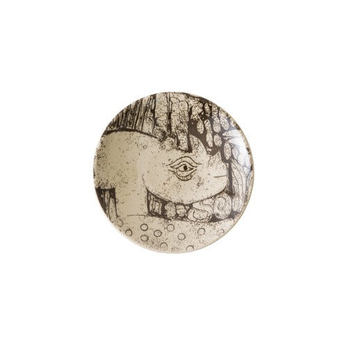 森と動物の絵皿（益子焼・サイ） 4寸