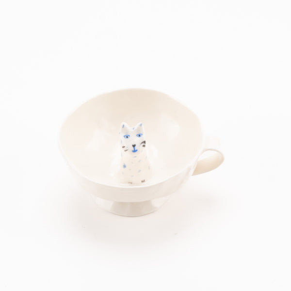 青い猫のティーカップ （ブルードット ）NO.18