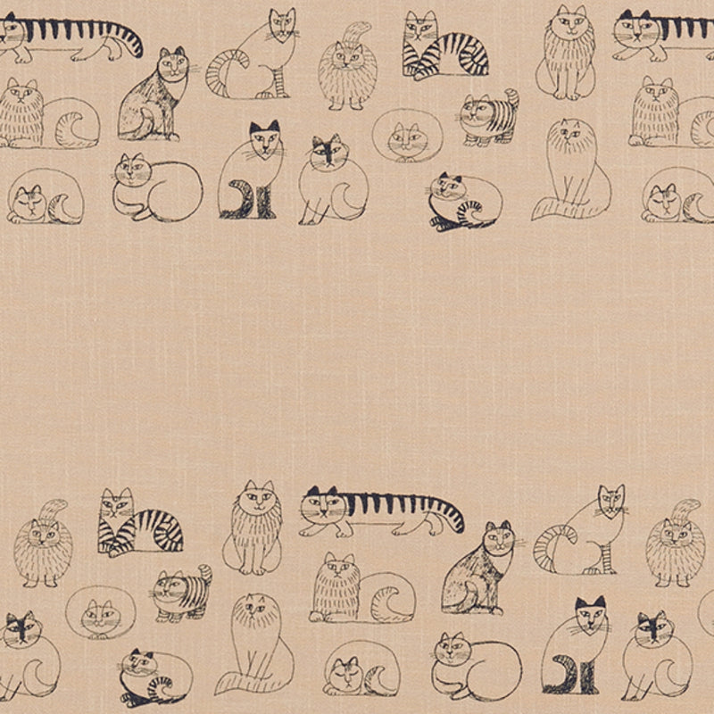 Hemp mixed curtain (sketch cats, beige)