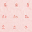 刺繡窗簾（素描貓，粉紅色，大麻混合）