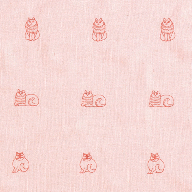 Embroidery curtain (sketch cats, pink, hemp mixed)
